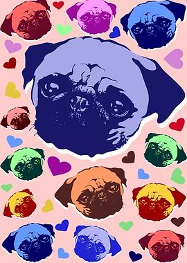 Pug Puppy Dog Love Hearts