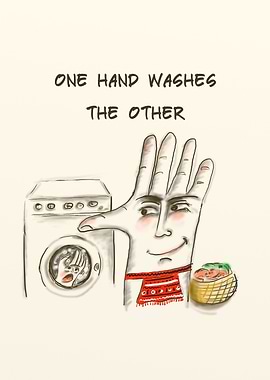 One hand washes the other
