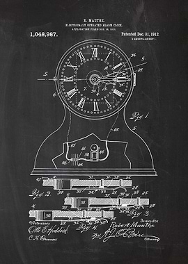 1911 Electrically Operated Alarm Clock - Patent