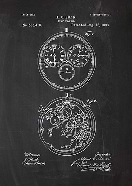1893 Stop Watch - Patent Dawing