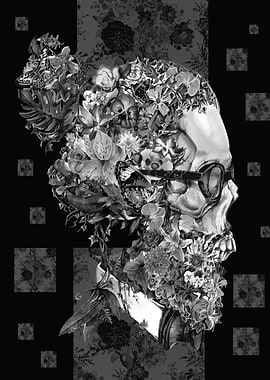 floral beard skull black