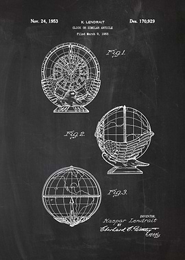 1953 Globe Clock - Patent Drawing