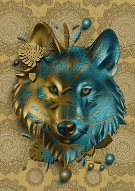 wolf art decor gold