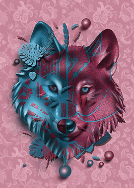 wolf art decor pink