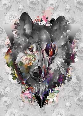 floral watercolor wolf 2