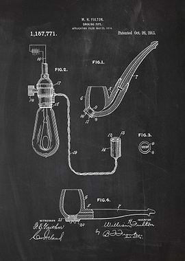 1914 Smoking Pipe - Patent Drawing