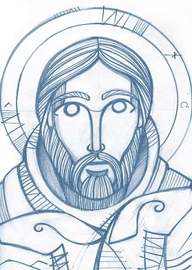 Jesus Christ Good Shepherd Face and sheep