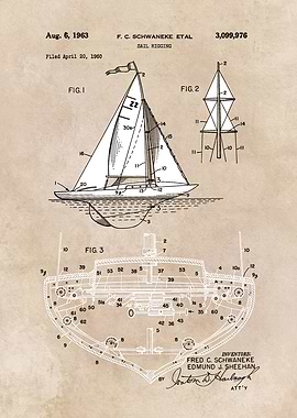 patent art Schwaneke Sail rigging 1963
