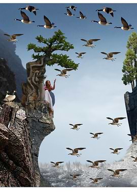 Matte Painting of a Girl Sitting on the cliff