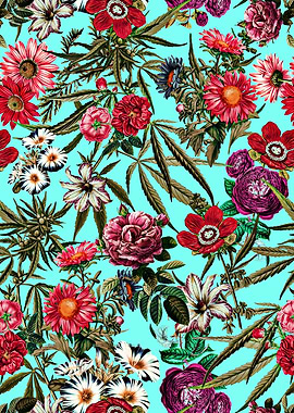 Marijuana and Floral Pattern II