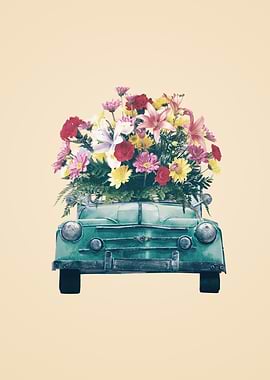 Retro car with flowers