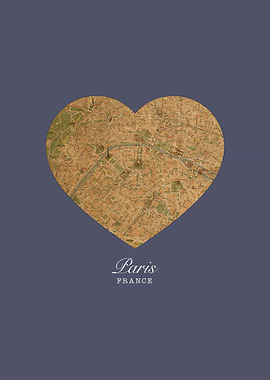 I Heart Paris France Street Map Love Series