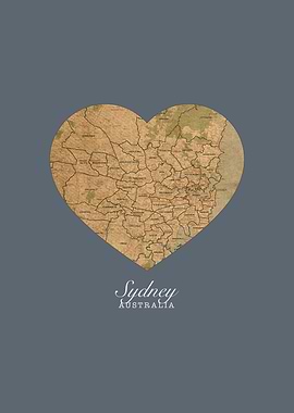 I Heart Sydney Australia Street Map Love Series