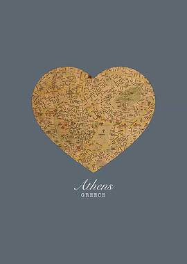I Heart Athens Greece Street Map Love Series