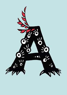 Initial Letter A Funny Cute Monster