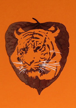 Warsaw Zoo tiger cut in a leaf.