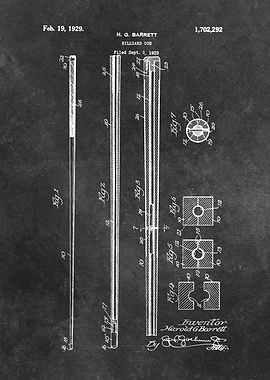 1929 patent art Barret Billiard cue