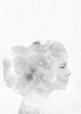 Flower Girl in black and whit