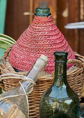 old empty wine bottles in