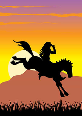 cowgirl riding wild horse