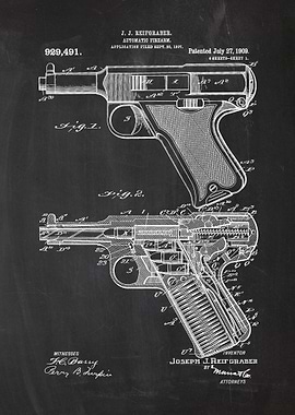 1907 Automatic Firearm - Patent Drawing
