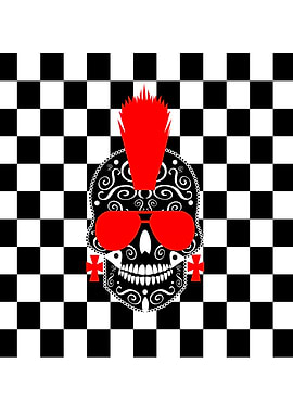 Punk skull icon on the modern black and white back