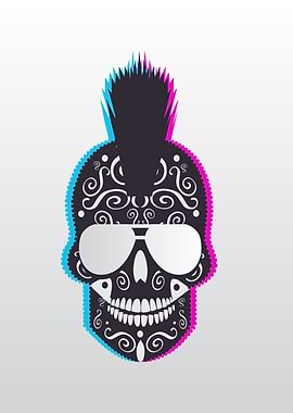 Punk skull icon 3D with sunglasses and MOhawk