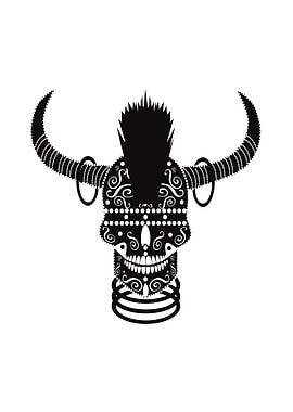 Devil skull icon with mohawk and horns