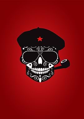 Skull icon with hat and pipe