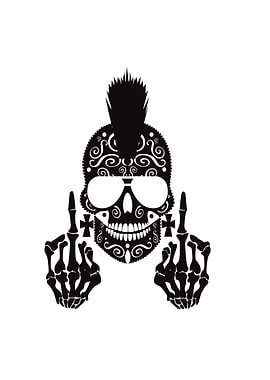 Punk skull with middle finger and Mohawk