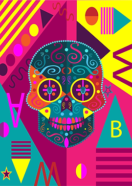 Fun colorful skull icon abstract background