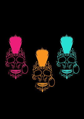 Punk skull icon tree colors background