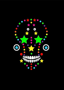 Neon colors skull icon with stars