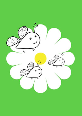 Three bees and white flower