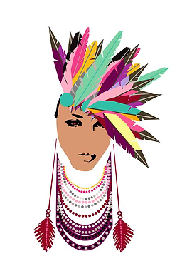 Girls portrait with feathers and necklace