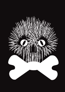 Funny skull character with bone