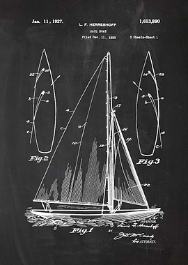 1925 Sail Boat - Patent Drawing