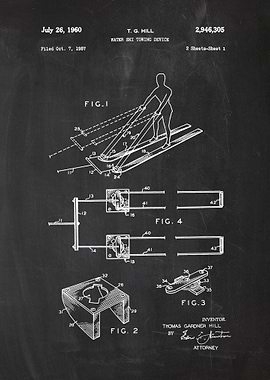 1957 Water Ski Towing Device - Patent Drawing