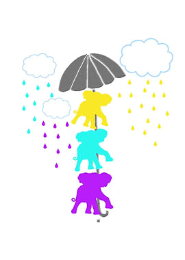 Playful elephants and rain