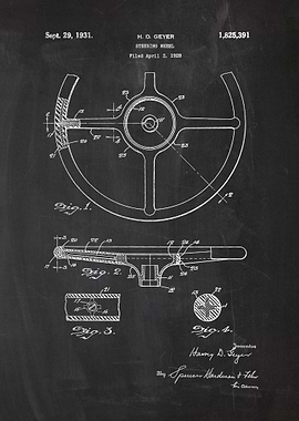 1928 Steering Wheel - Patent Drawing