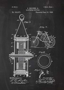 1895 Electrical Bicycle - Patent Drawing