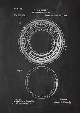 1894 Astronomical Chart - Patent Drawing