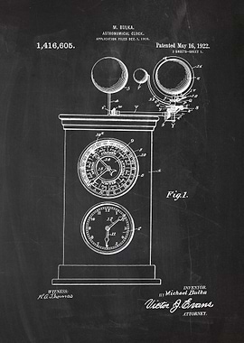 1922 Astronomical Clock - Patent Drawing