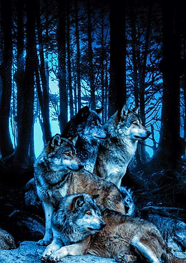 Wolves in the Forest with Amber Eyes