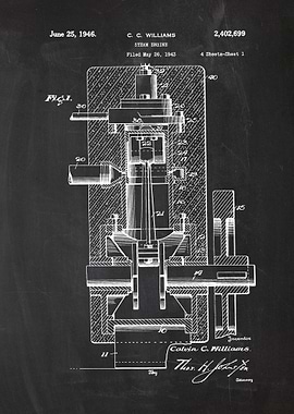 1943 Steam Engine - Patent Drawing