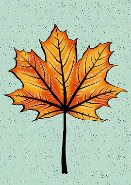 Orange autumn leaf on blue