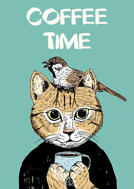 Cat holding cup of coffee