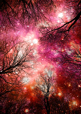 Trees Magenta Brick Space