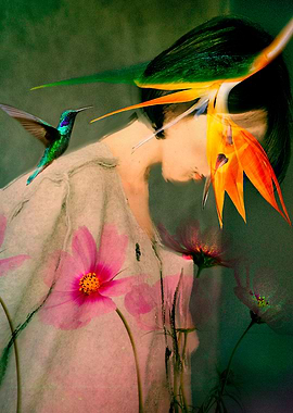 Woman between flowers