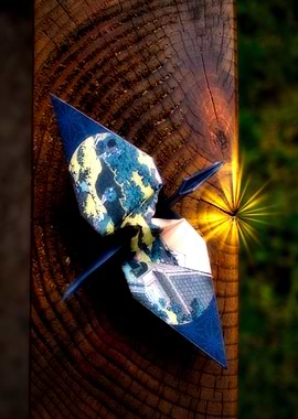 Origami Crane on wood